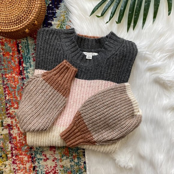 American Eagle Outfitters Sweaters - AEO American Eagle Crew Neck Striped Balloon Sleeve Knit Pullover Sweater Small